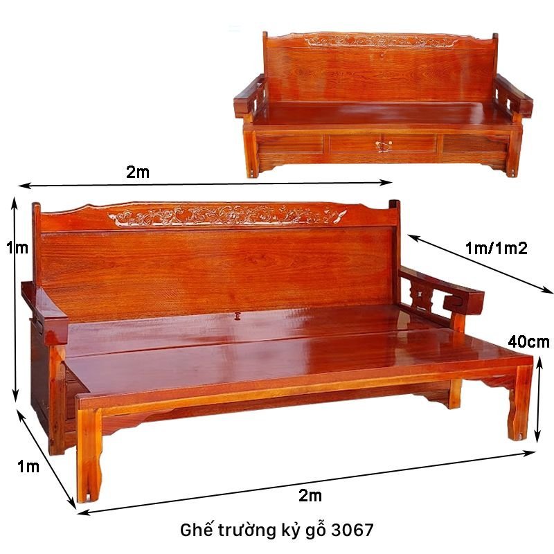 Kích thước ghế trường kỷ gỗ Kích thước ghế trường kỷ gỗ
