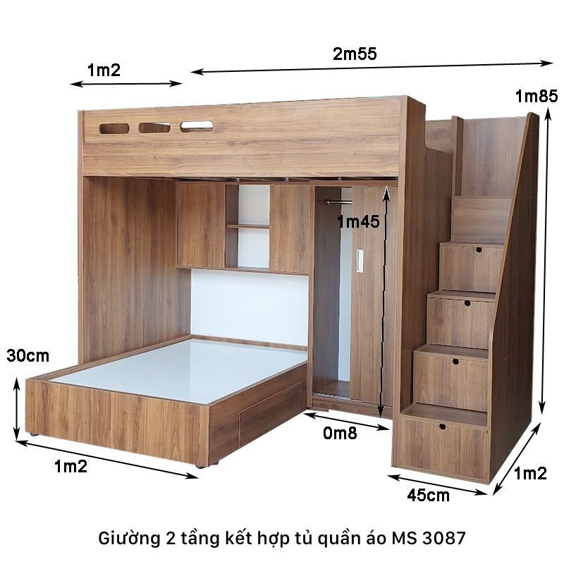 Kích thước giường 2 tầng kết hợp tủ quần áo
