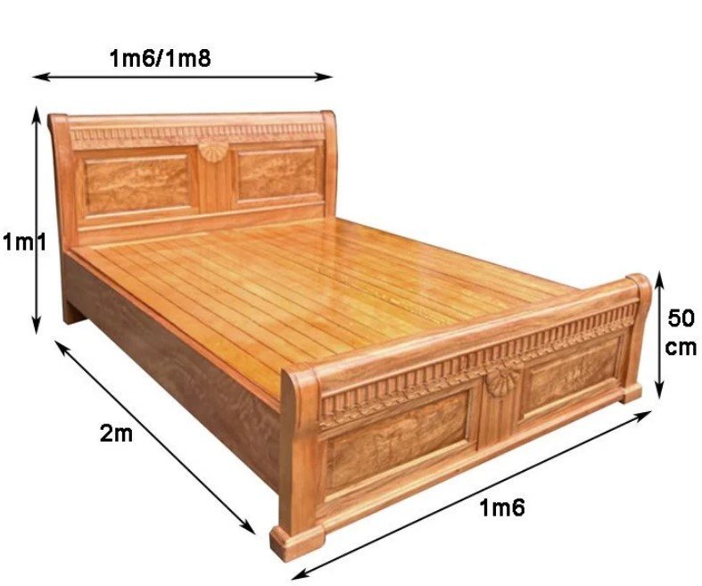 Kích thước giường ngủ gỗ tự nhiên vân đinh hương vạt phản