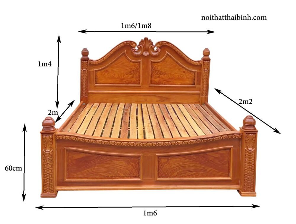 Giường Gõ Đỏ Tự Nhiên Cao Cấp MS 3442 - kỹ thuật đóng mộng chắc chắn