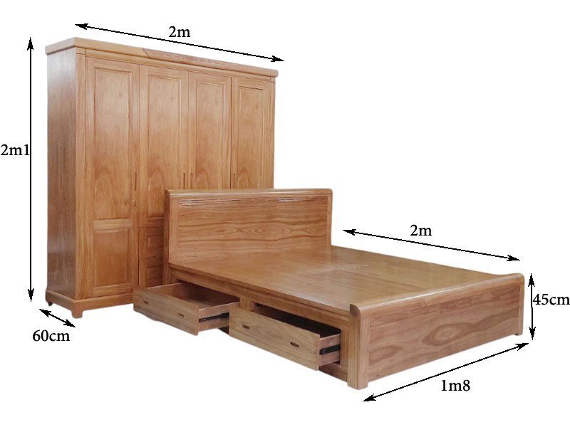 Kích thước giường tủ phòng ngủ gỗ