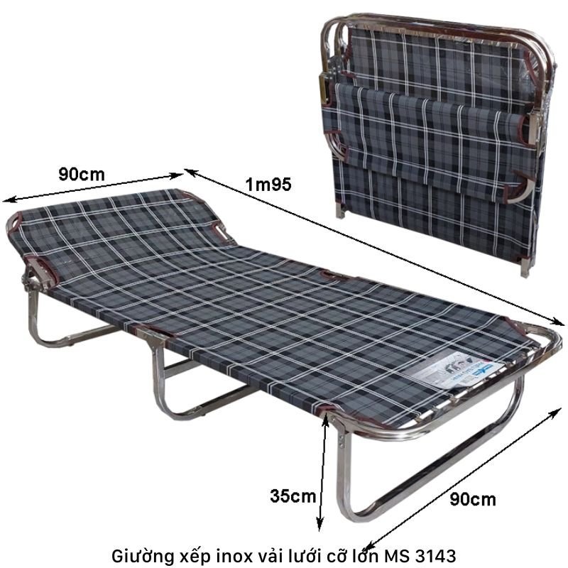 Kích thước giường xếp inox vải lưới cỡ lớn Kích thước giường xếp inox vải lưới cỡ lớn