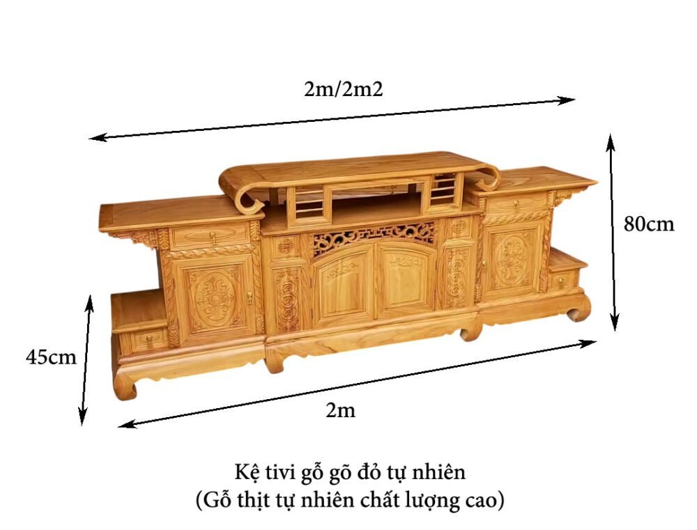 Kệ tivi gỗ gõ đỏ tự nhiên MS 3361 - kỹ thuật đóng mộng chắc chắn