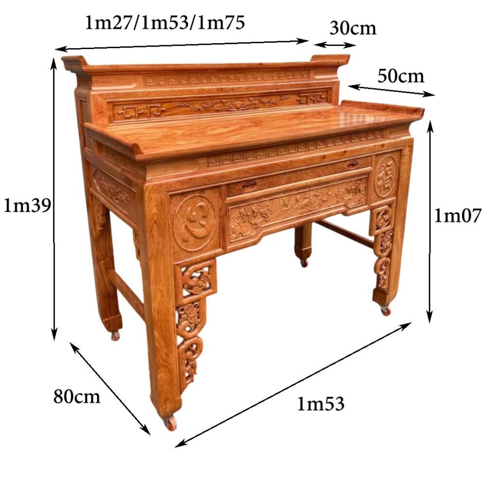 Bàn cúng 2 tầng gỗ hương đá MS 3336 - chi tiết vân gỗ tự nhiên