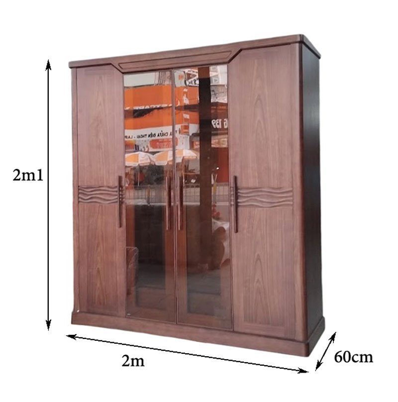 Tủ quần áo gỗ 2 cửa kính MS 3318 - chi tiết vân gỗ tự nhiên