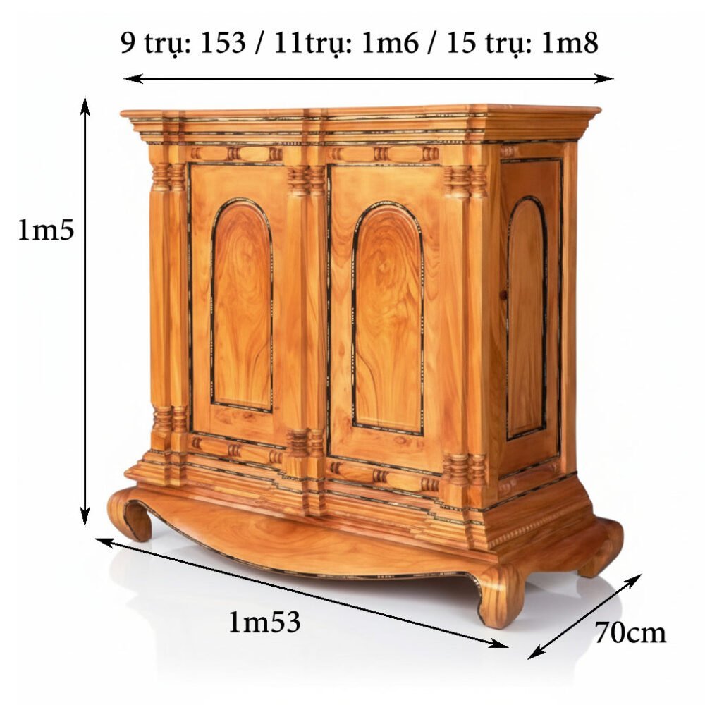 Tủ thờ gỗ gõ đỏ 9 trụ MS 3329 - chi tiết vân gỗ tự nhiên