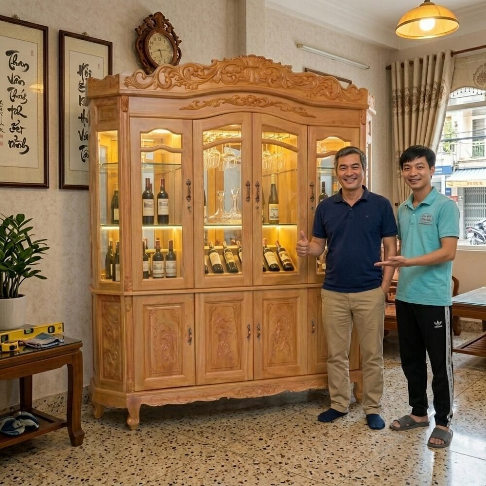 Tủ rượu gỗ gõ đỏ hiện đại MS 3436 - đóng tại xưởng Thái Bình TPHCM