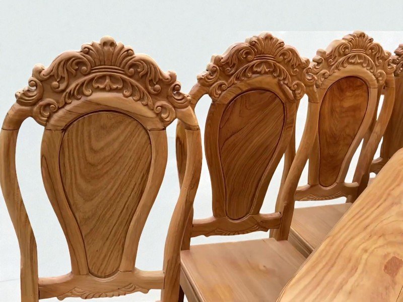 Ghế ăn gỗ gõ đỏ đồng bộ bàn oval 8 ghế Bàn ăn oval 8 ghế gỗ gõ đỏ MS 3302 - kỹ thuật đóng mộng chắc chắn