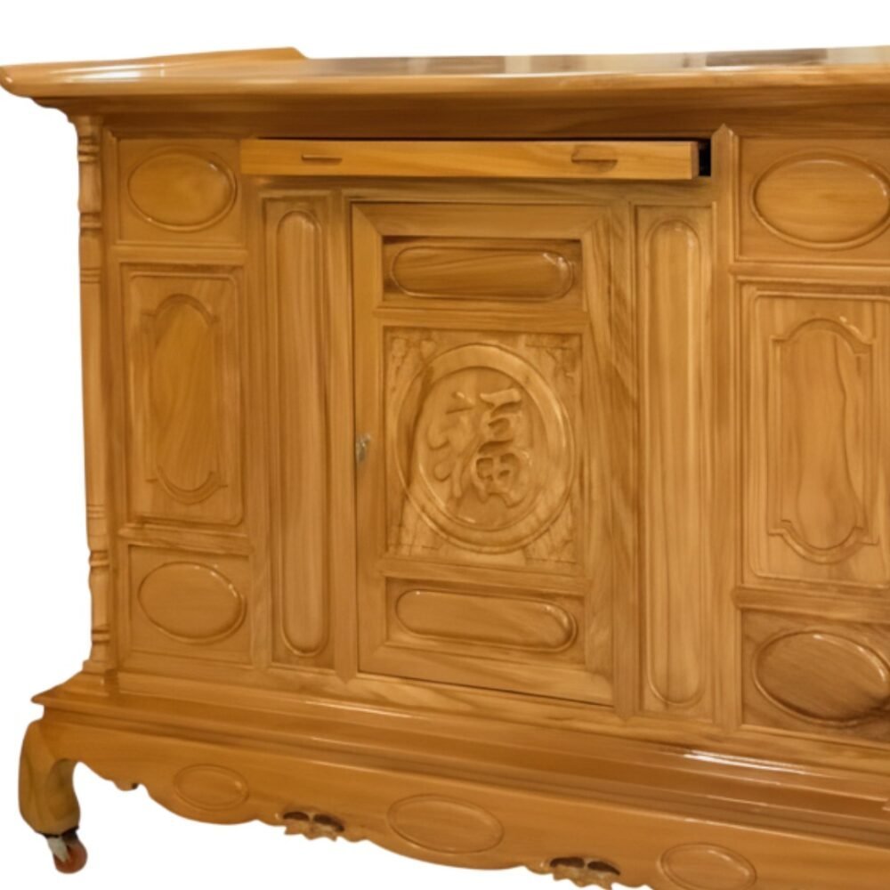 Tủ Thờ Gỗ Gõ Đỏ Tự Nhiên Chạm Chữ Phúc MS 3347 - nhìn tổng thể