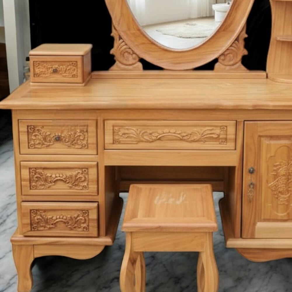 Bàn trang điểm gỗ gõ đỏ MS 3299 - góc nghiêng