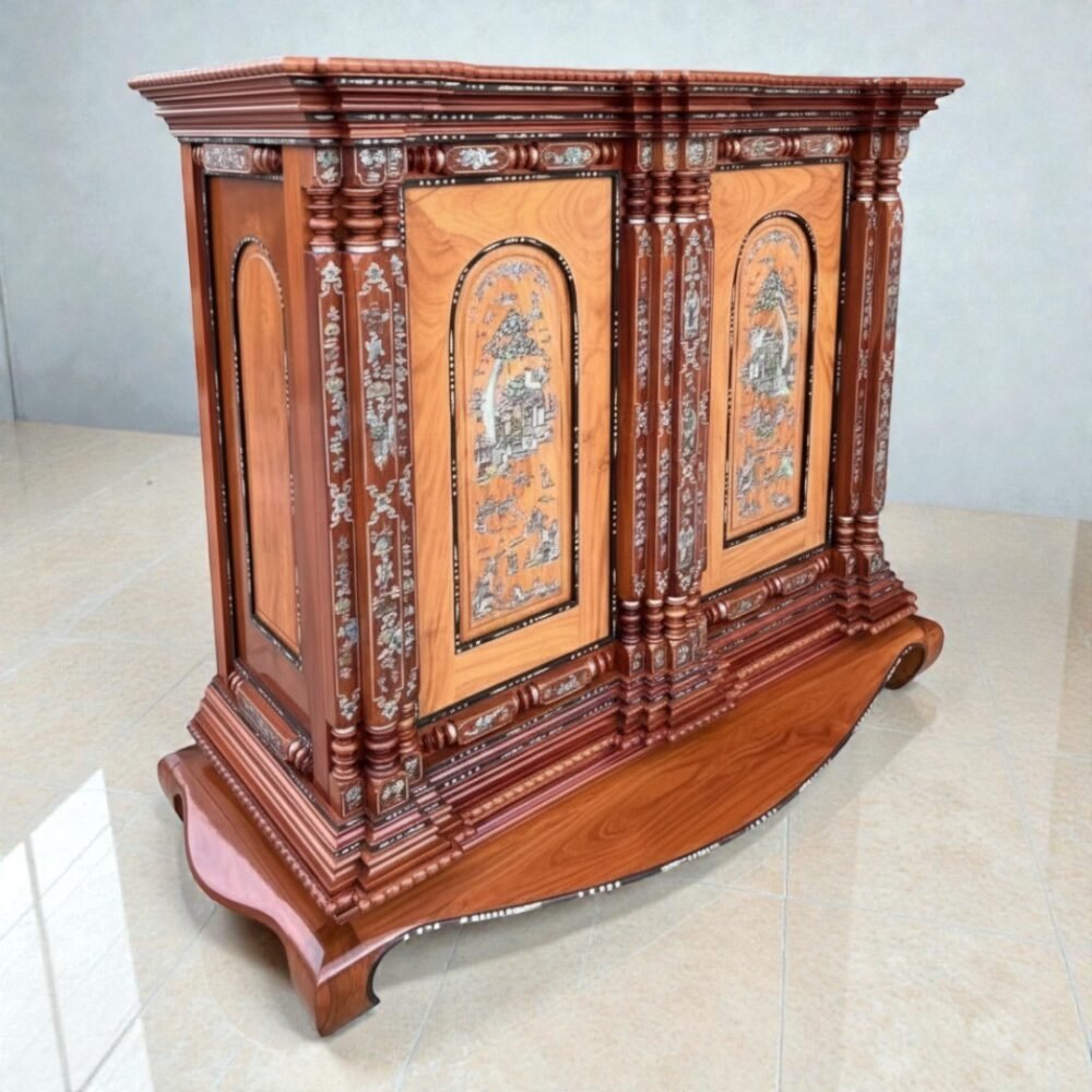 Mẫu tủ thờ 11 trụ căm xe gõ