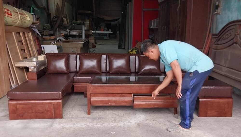 Salon góc gỗ tự nhiên cao cấp MS 3295 - chi tiết vân gỗ tự nhiên
