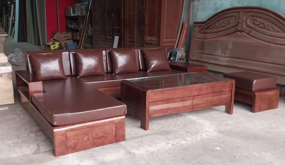 Salon góc gỗ tự nhiên cao cấp MS 3295 - góc nghiêng