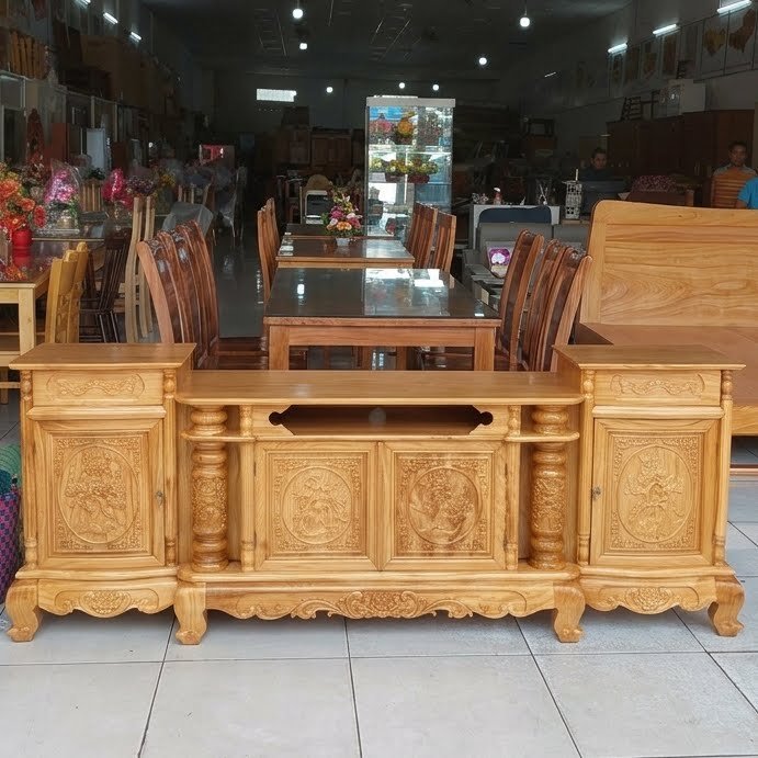 Kệ tivi gỗ gõ đỏ sang trọng bền đẹp