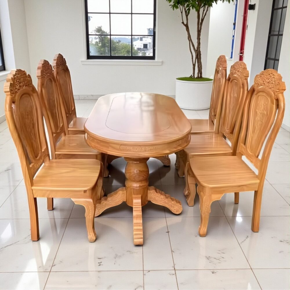 Bộ bàn ăn 6 ghế gỗ gõ đỏ MS 3337 - góc nghiêng