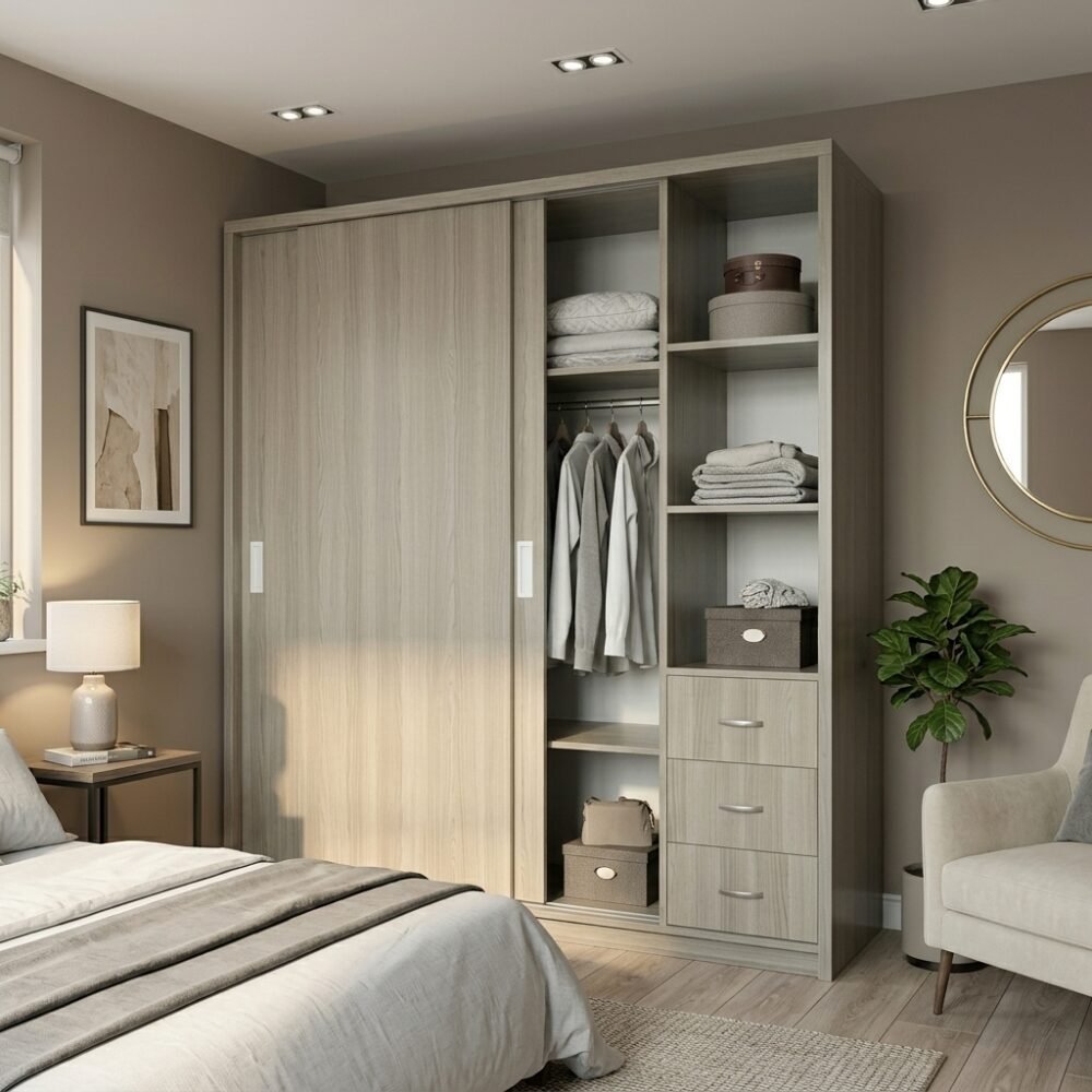 Tủ quần áo cửa lùa hiện đại MS 3444 - chi tiết vân gỗ tự nhiên