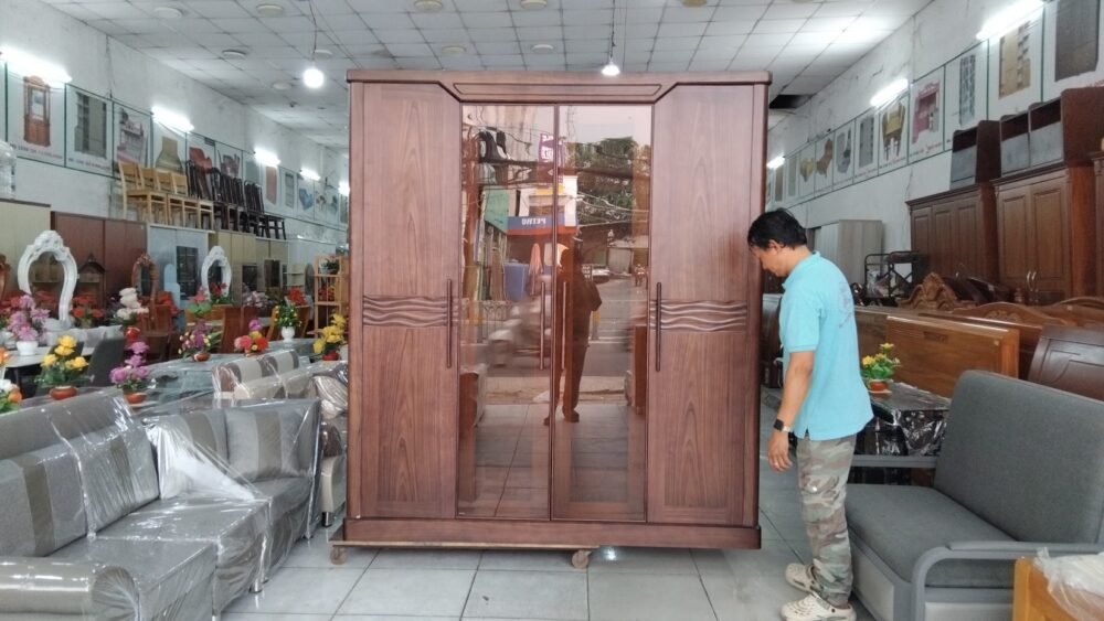 Tủ quần áo gỗ 2 cửa kính MS 3318 - kỹ thuật đóng mộng chắc chắn