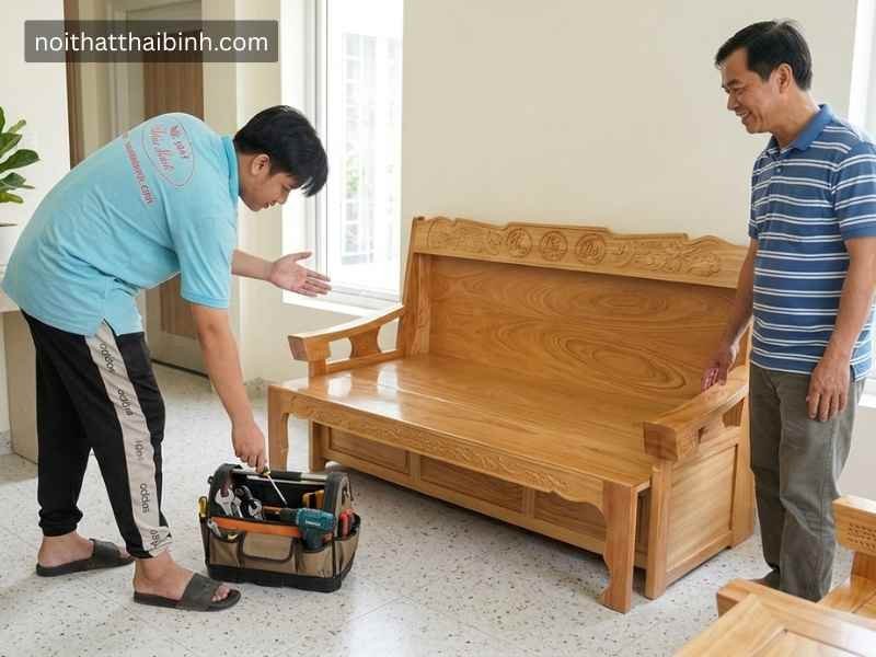Trường kỷ gỗ gõ đỏ - mẫu thực tế tại xưởng