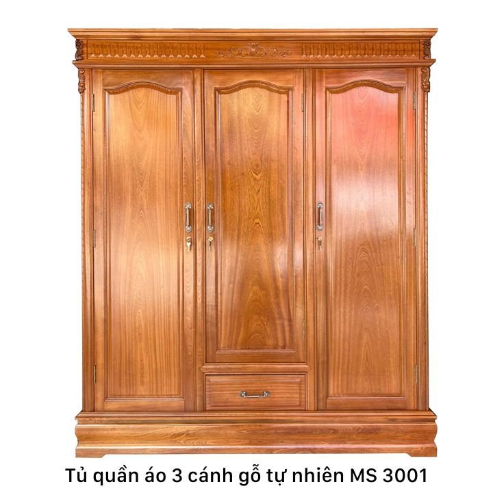 Tủ quần áo 3 cánh gỗ tự nhiên Tủ quần áo 3 cánh gỗ tự nhiên MS 3001 - chi tiết vân gỗ tự nhiên