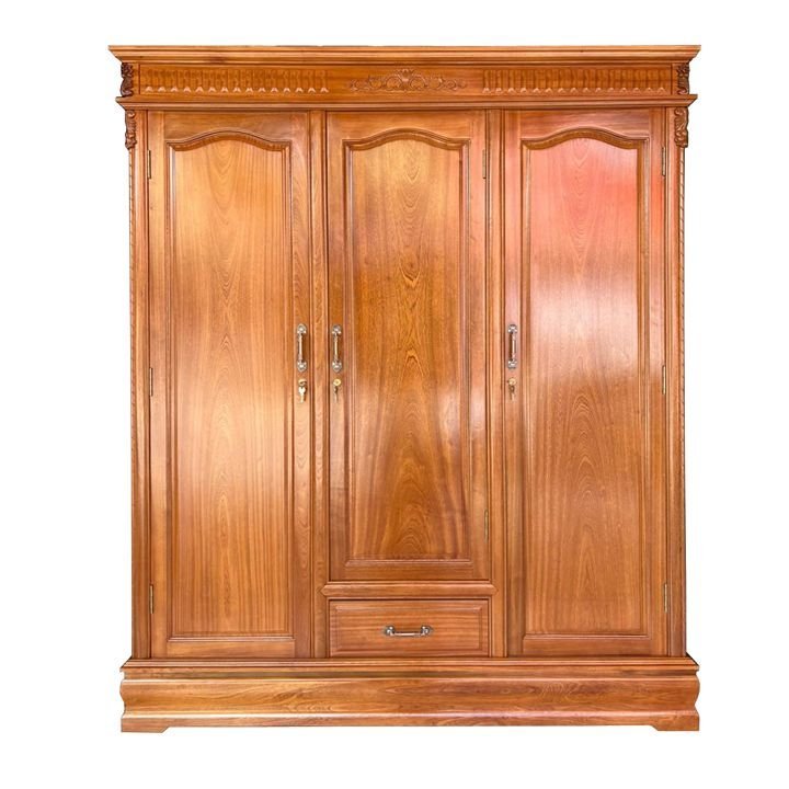 Nơi bán tủ quần áo 3 cánh gỗ tự nhiên Tủ quần áo 3 cánh gỗ tự nhiên MS 3001 - góc nghiêng