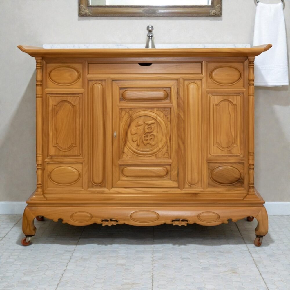 Tủ Thờ Gỗ Gõ Đỏ Tự Nhiên Chạm Chữ Phúc MS 3347