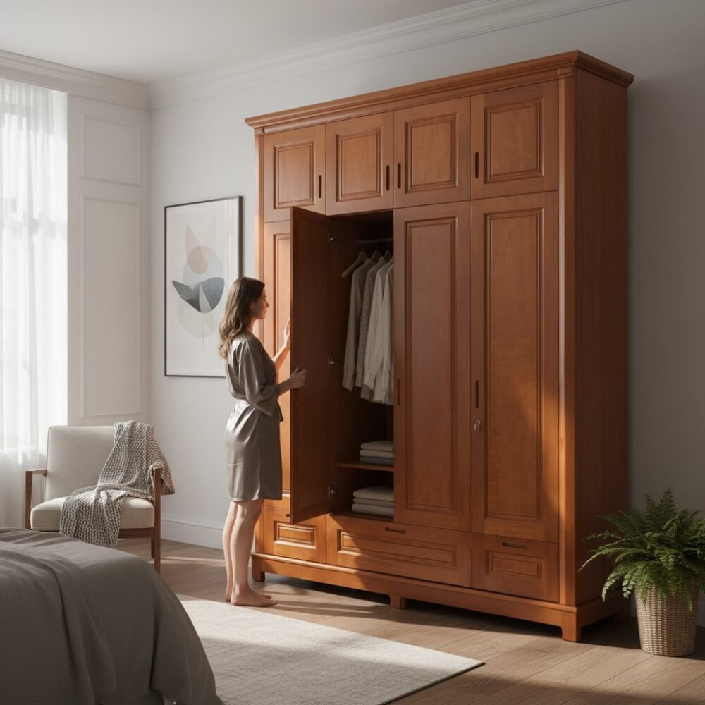 Tủ áo gỗ xoan đào 2 tầng MS 2408 - kỹ thuật đóng mộng chắc chắn