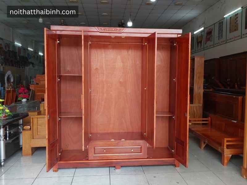 Tủ quần áo gỗ tự nhiên 4 cánh cao cấp - chi tiết vân gỗ tự nhiên