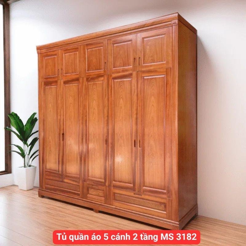 Tủ quần áo 5 cánh 2 tầng MS 3182