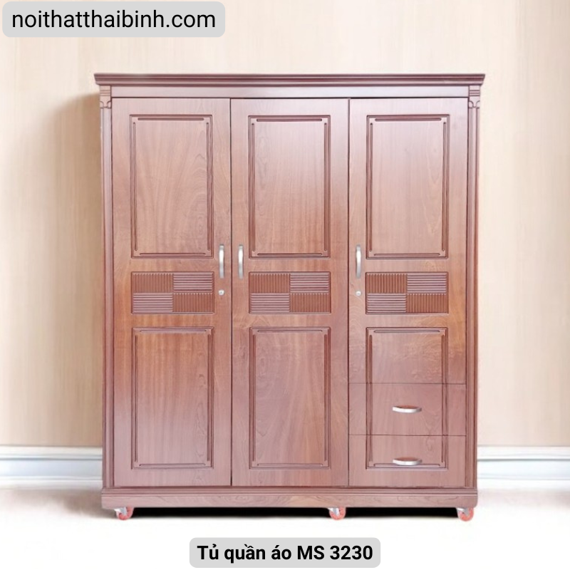 Tủ Quần Áo 3 Cánh Gỗ Công Nghiệp MS 3230 - chi tiết vân gỗ tự nhiên