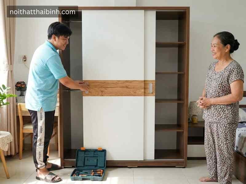 Tủ quần áo cánh trượt hiện đại MS 2098 màu trắng melamine phối vân gỗ