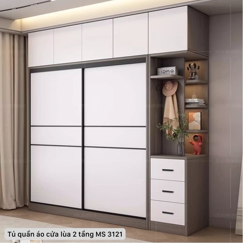 Tủ quần áo cửa lùa 2 tầng Tủ quần áo cửa lùa 2 tầng MS 3121 - nhìn tổng thể