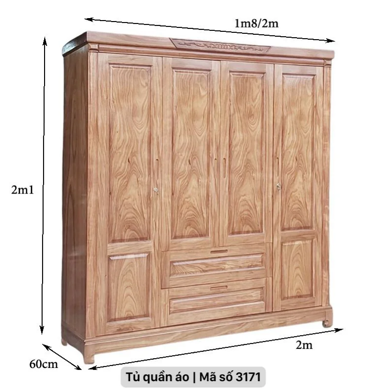 Tủ quần áo gỗ 4 cánh