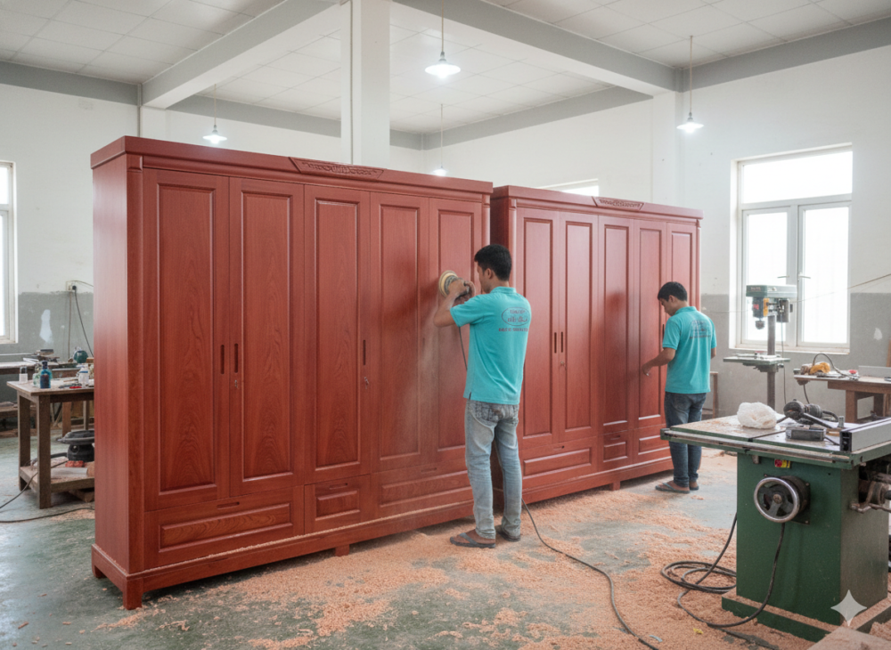 Tủ quần áo gỗ 5 cánh MS 3284 - kỹ thuật đóng mộng chắc chắn