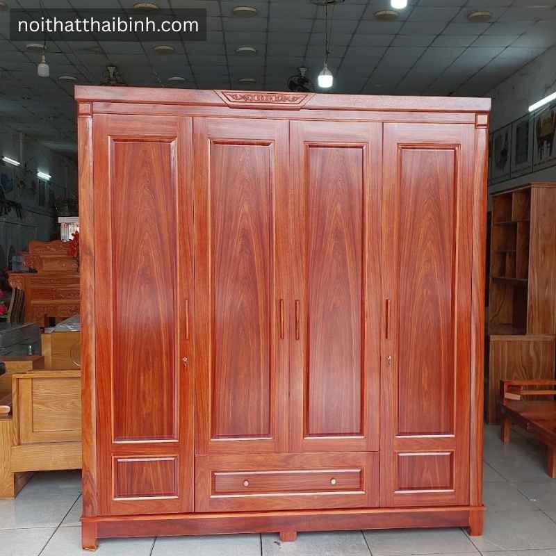 Tủ quần áo gỗ tự nhiên 4 cánh cao cấp - nhìn tổng thể
