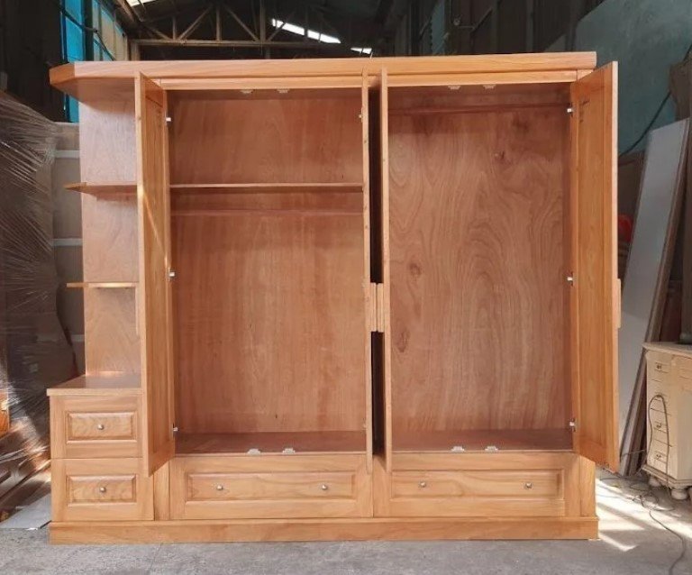 Tủ quần áo gỗ tự nhiên vân gõ 2m4 MS 2705 - kỹ thuật đóng mộng chắc chắn