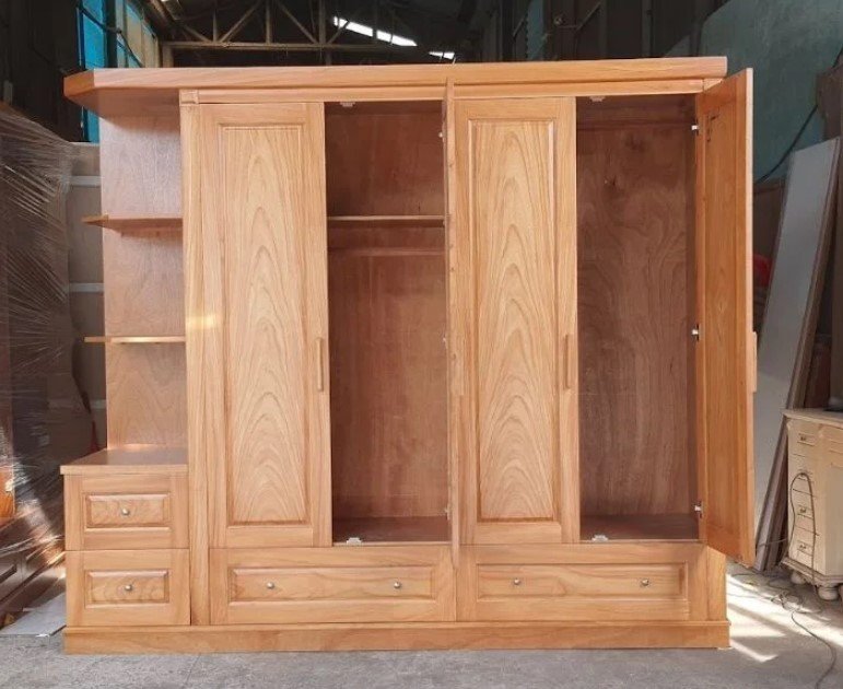 Tủ quần áo gỗ tự nhiên vân gõ 2m4 MS 2705 - góc nghiêng