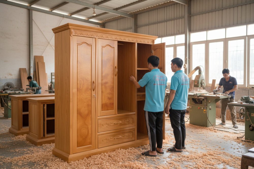 Tủ quần áo gỗ gõ đỏ 1m8 MS 3349 - bề mặt hoàn thiện