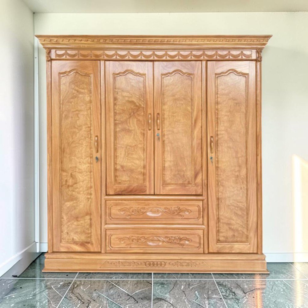 Tủ quần áo gỗ gõ đỏ 4 cánh MS 3437 - nhìn tổng thể