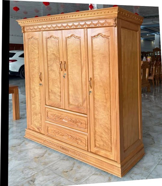 Tủ quần áo gỗ gõ đỏ 4 cánh MS 3437