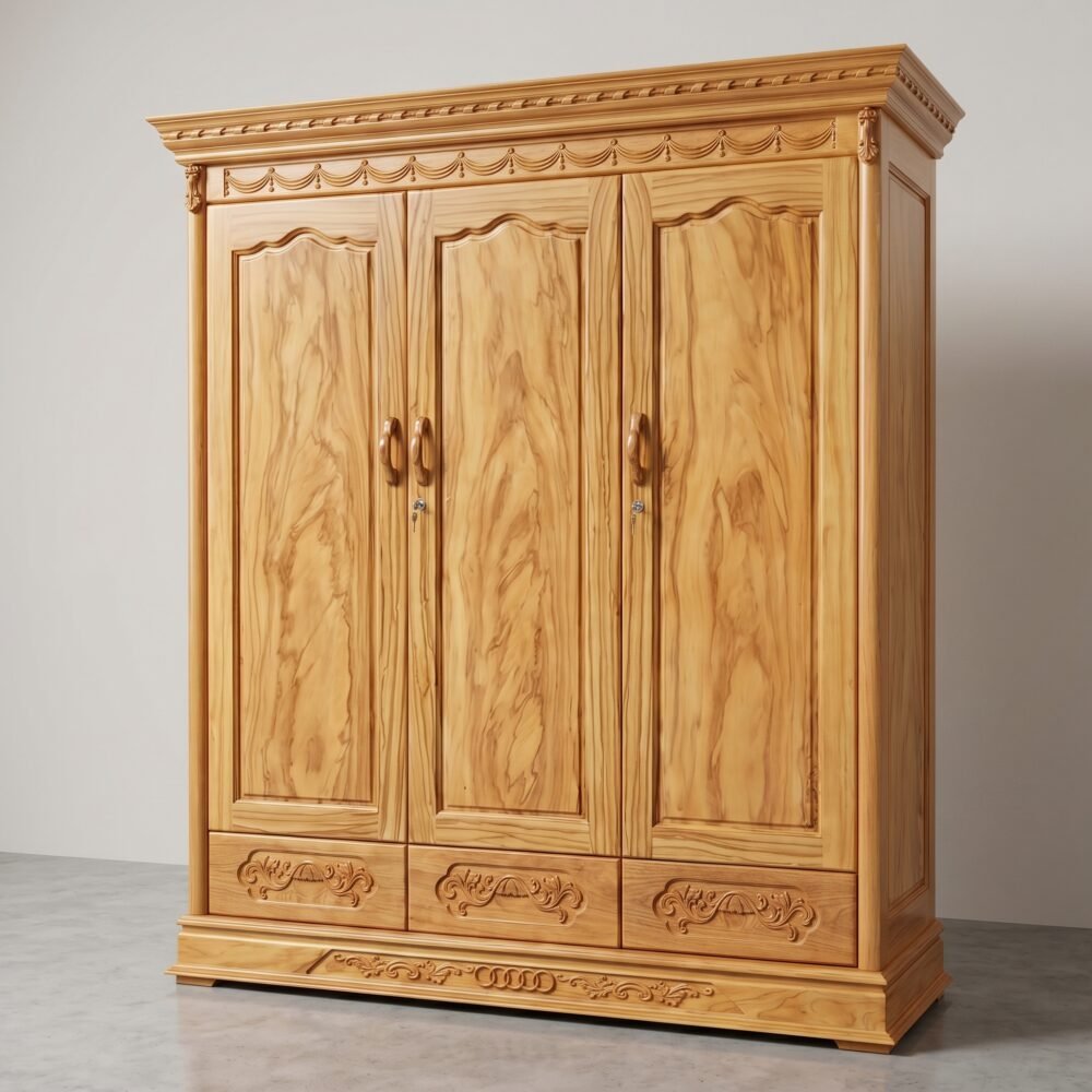 Tủ quần áo gỗ gõ đỏ 3 cánh
