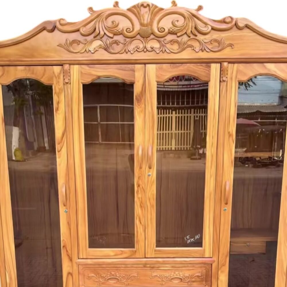 Tủ quần áo gỗ gõ đỏ cánh kính cường lực cao cấp cho phòng ngủ