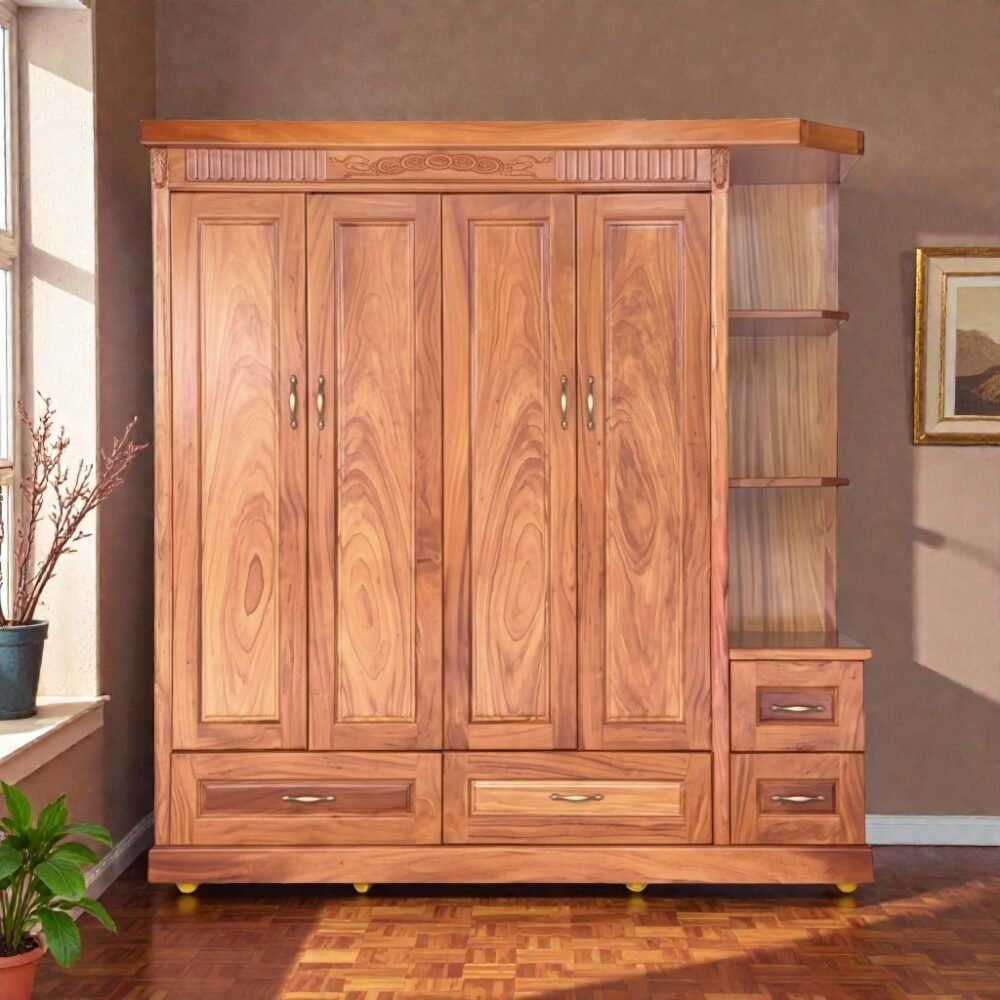 Tủ quần áo gỗ gõ đỏ có kệ trang trí MS 3303
