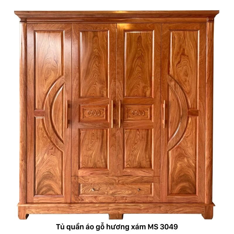 Tủ áo gỗ tự nhiên vân hương xám 4 cánh MS 3049