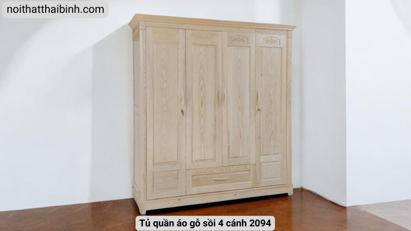 Tủ quần áo gỗ sồi 4 cánh Tủ quần áo gỗ sồi 4 cánh 2094 - bề mặt hoàn thiện