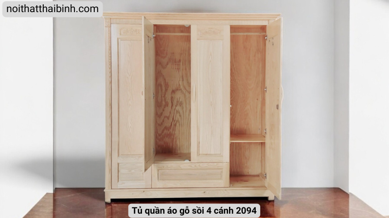 Tủ quần áo gỗ sồi 4 cánh Tủ quần áo gỗ sồi 4 cánh 2094 - kỹ thuật đóng mộng chắc chắn
