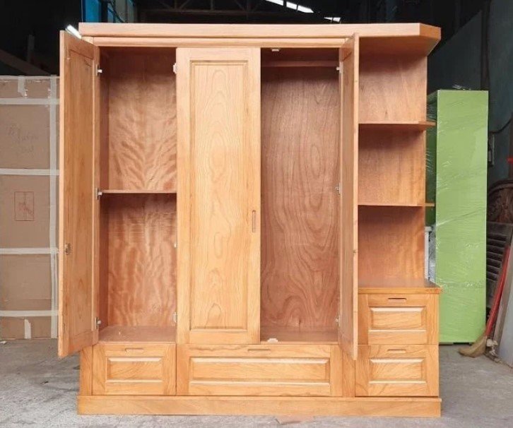 Tủ quần áo gỗ tự nhiên có kệ MS 2704 - kỹ thuật đóng mộng chắc chắn