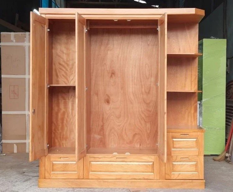 Tủ quần áo gỗ tự nhiên có kệ MS 2704 - nhìn tổng thể