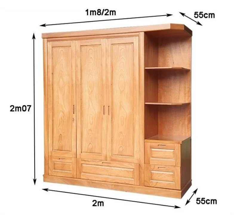 Tủ quần áo gỗ tự nhiên có kệ MS 2704