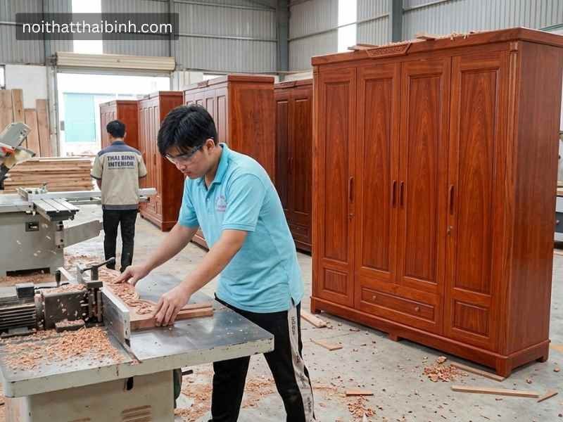 Tủ quần áo gỗ tự nhiên 4 cánh cao cấp - kỹ thuật đóng mộng chắc chắn