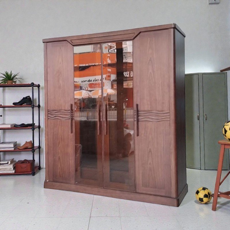 Tủ quần áo gỗ 2 cửa kính MS 3318 - bề mặt hoàn thiện